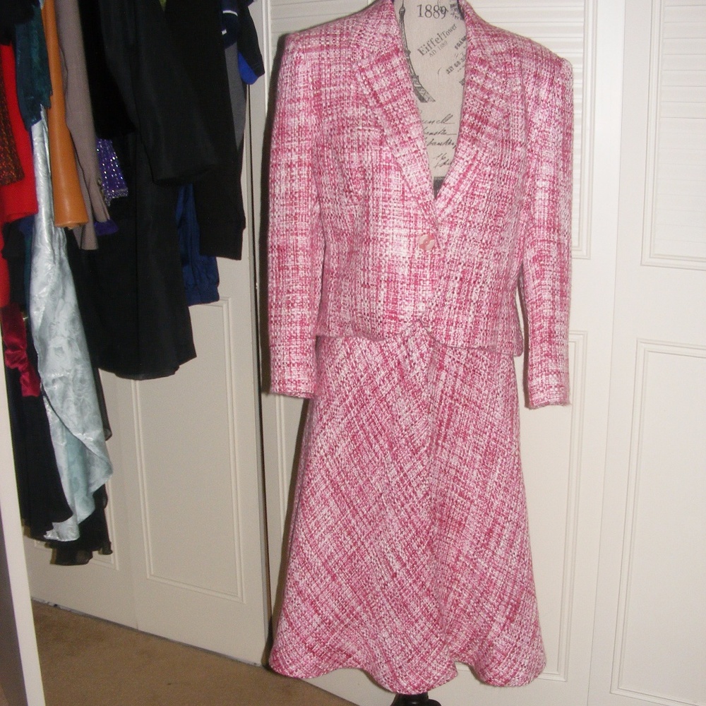Pink Tweed Skirt Blazer Set